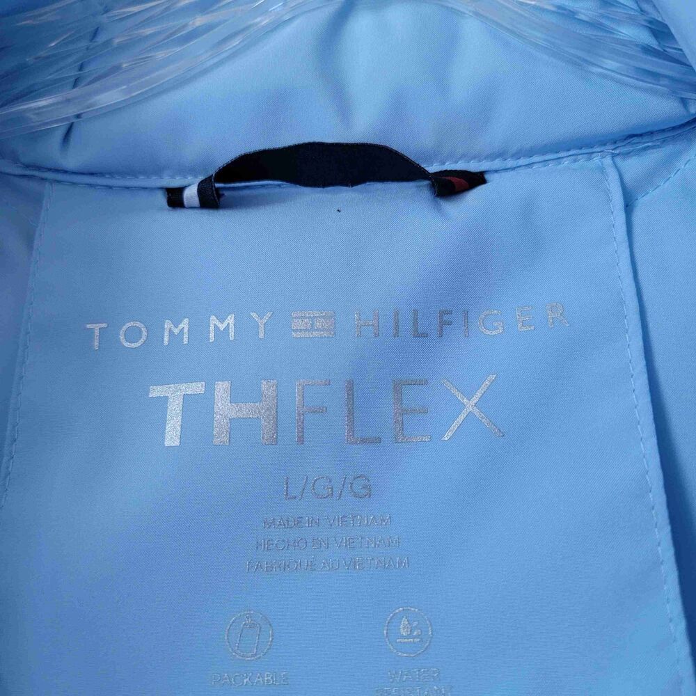 TOMMY HILFIGER Light Blue Quilted Puffer Hooded Jacket Womens Large - Picture 5 of 13